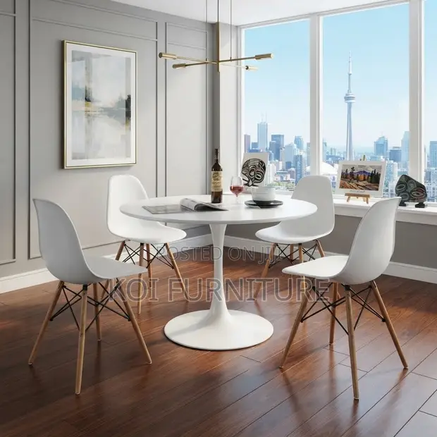 Eames Style Dining Set Nyeupe ya Mviringo - 1