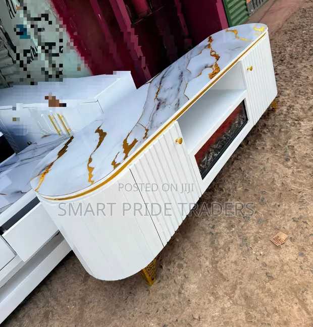 6ft Oval TV Stand na Kuni na Marumaru Safi - 1