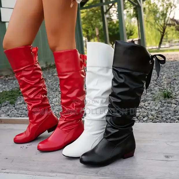 Bow Slouch Knee Boots - 1