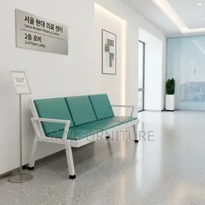 Blue Leather Three-Seater Reception Bench