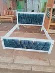 5x6 Blue Tufted Bed with White Frame - 1
