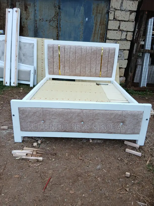 5x6 Beige Channel Tufted Bed Frame - 1
