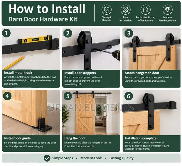 Sliding Barn Door Hardware Kit - 2M Black Steel - 1