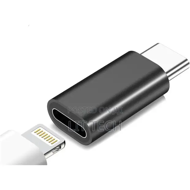 Female Lightning to Male USB-C OTG Adapter - Black - 1
