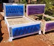 5x6 Blue Tufted Bed with White Frame - 2