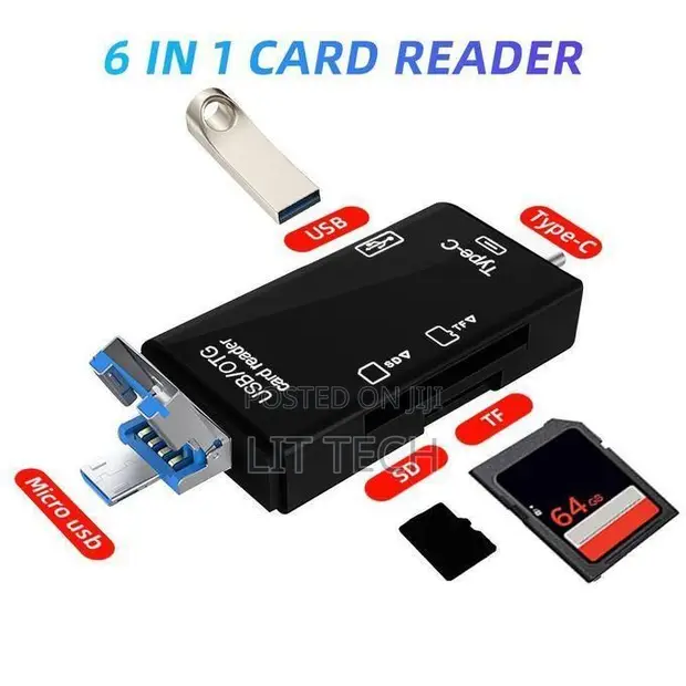 PC Micro SD Card Reader, 6-in-1 TF/USB-C Adapter - 1
