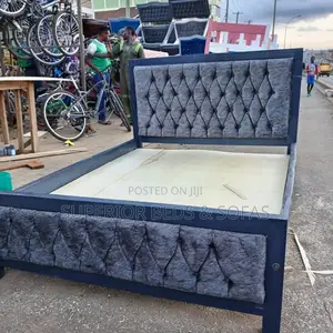 Boss Office Products 5x6 Grey Diamond Tufted Bed Frame