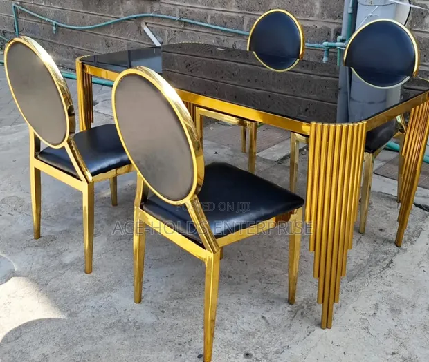 Modern Dining Table - Marble Top, Gold Finish - 1