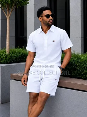 AnLuxe Set ya Shorts za Linen za Wanaume Vipande 2