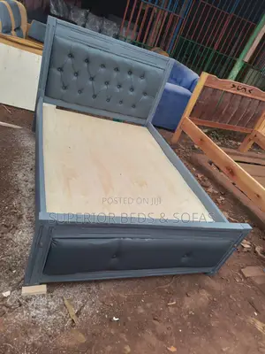 Zenith 5x6 Grey Leather Tufted Bed Frame