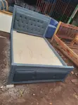 Zenith 5x6 Grey Leather Tufted Bed Frame - 1