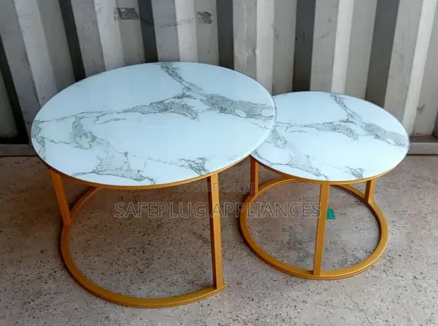 Modern 2-Piece White Marble Effect Nesting Coffee Tables - 1