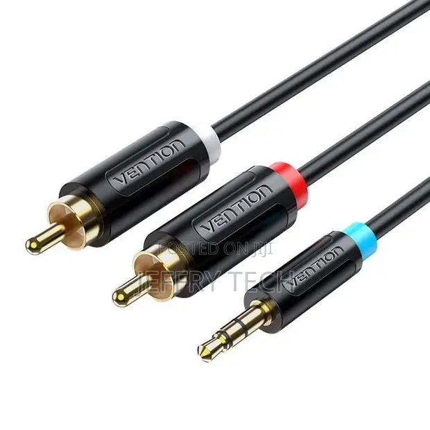 Vention 3.5mm Kiume hadi 2-Kiume RCA Cable Adapter 2M Nyeusi - 1