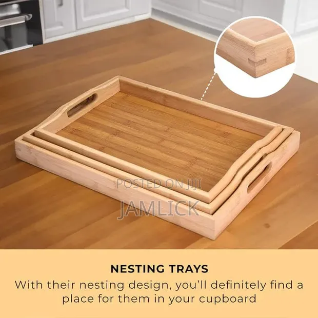3-in-1 Nesting Bamboo Wooden Tray Set - 1