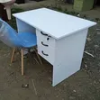 White 1M Office Desk with 3 Drawers & Eames Style Chair - 2