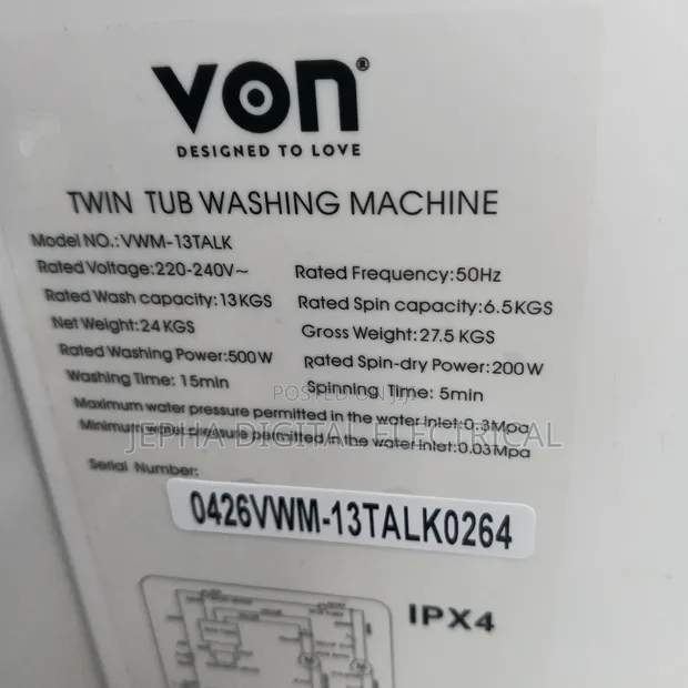 Brand New VON 13kg Top Load Washing Machine - 1