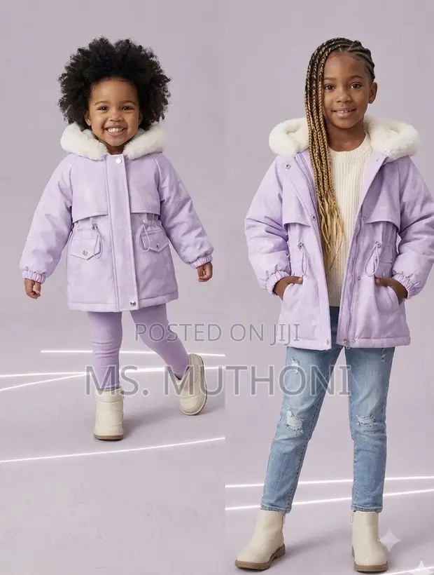 Girls Winter Faux Fur Trim Parka Coat - 1