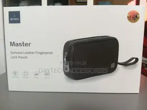 WiWU Master Pouch Ya Kusafiria Ngozi Halisi Na Fingerprint Lock - Nyeusi