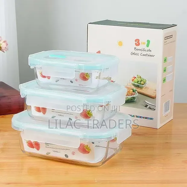 Set ya Vitu 3 vya Lunch Box za Kioo - Vyombo vya Kuhifadhia Chakula - 1