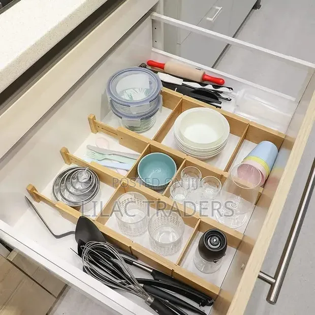 Expandable Bamboo Drawer Dividers with Inserts - 1