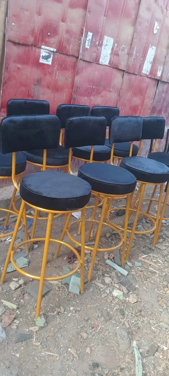 Modern Velvet Bar Stool Chair - Metal Frame - 1