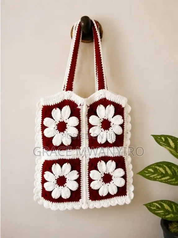 Crochet Tote Bag - Medium, Brown - 1