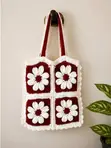 Crochet Tote Bag - Medium, Brown - 1