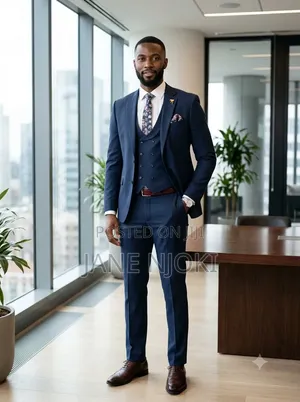 Satoria 3-Piece Dark Blue Suit with White Shirt & Floral Tie