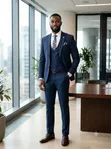 Satoria 3-Piece Dark Blue Suit with White Shirt & Floral Tie - 2