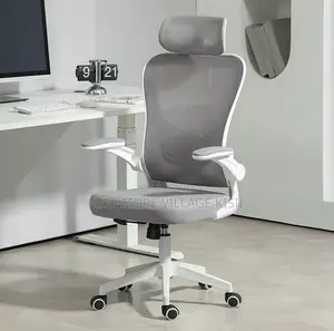 Kiti cha Ofisi cha Ergonomic chenye Mgongo Mrefu na Kichwa cha Kusaidia - Kijivu