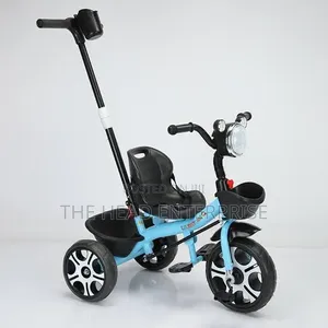 Tricycle Mpya ya Watoto na Handle ya Kushinikiza (Bluu)