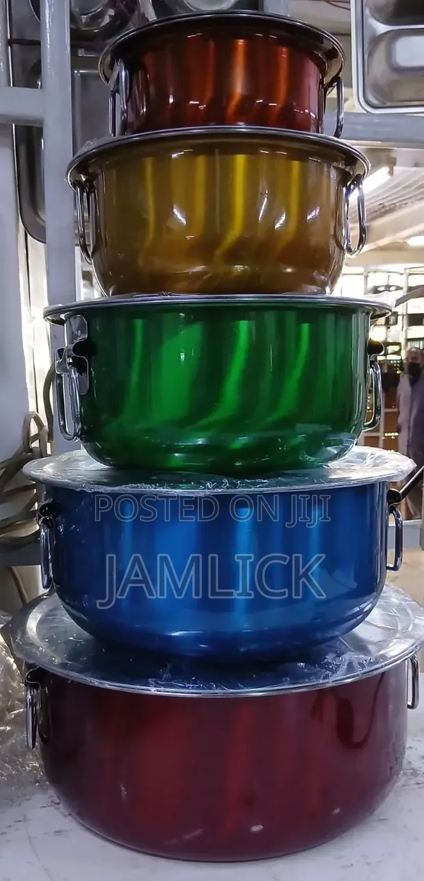5pc Stainless Steel Colorful Serving Pot Set - 1
