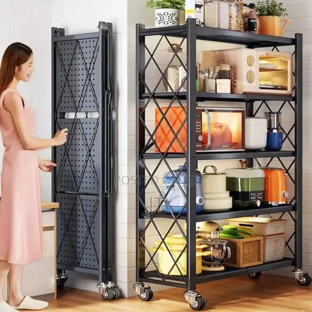 5 Tier Foldable Kitchen Rack na Magurudumu - 1