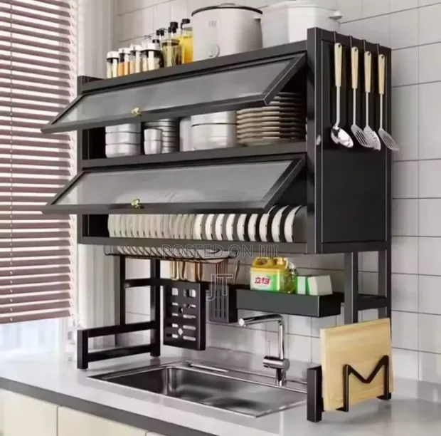Double Over-Sink Dish Rack na Cover ya Acrylic - 1