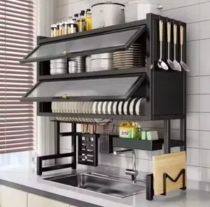 Double Over-Sink Dish Rack na Cover ya Acrylic