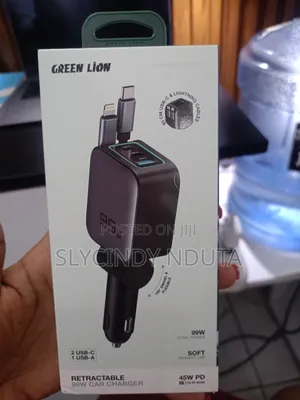 Green Lion 99W Car Charger Inayorudiwa na Cables za USB-C & Lightning