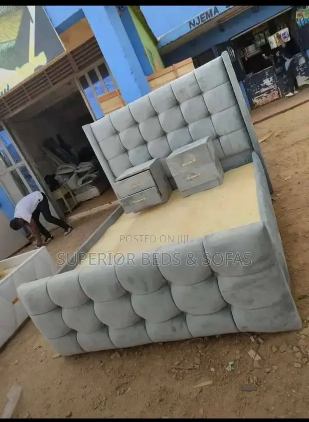 5x6 Grey Fully Upholstered Chester Bed with Sideboxes - 1