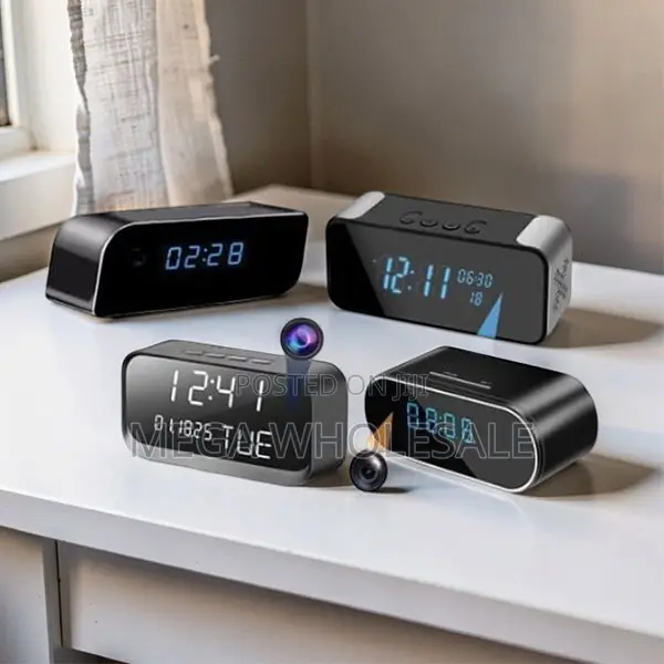 Compact Indoor Watcher WiFi Alarm Table Clock Hidden Spy Camera - 1
