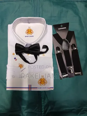 Set ya Shati Nyeupe, Suspenders Nyeusi & Bowtie kwa Watoto