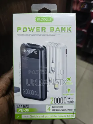 Boxu 20000mAh Power Bank with 4 Built-in Cables