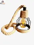 Hemp Rope Black Metal Pendant Light - 1