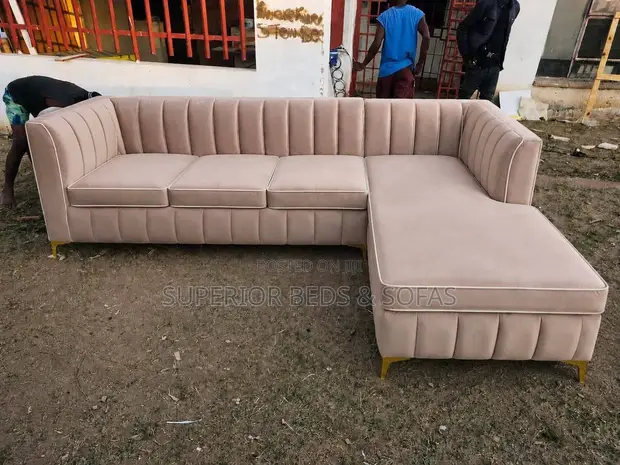 Sofa ya L-Shape ya Lux Beige ya Viti 5 - 1