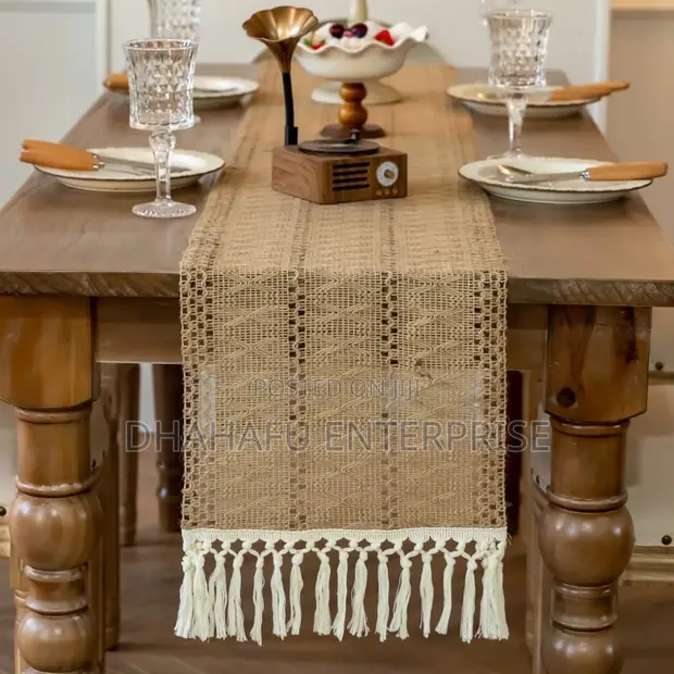 Bohemian Woven Table Runner with Tassels - 1
