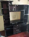 Brown Wall Unit with Open and Closed Shelves - 1