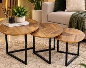 Seti ya Meza za Kahawa za Kisasa 3-in-1 - Wooden Finish