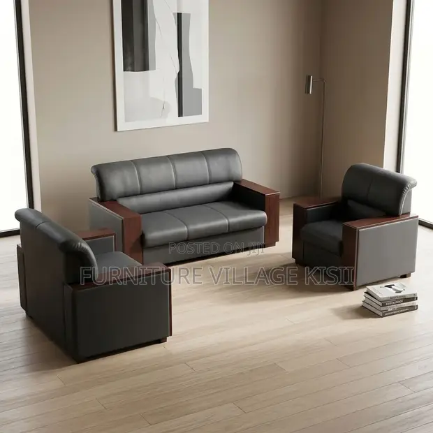 Sofa ya Ofisi ya Mtendaji ya Viti 5 - Ngozi Nyeusi - 1