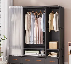 Wardrobe Nzuri ya Metali Imara - Nyeusi & Nyeupe Cream