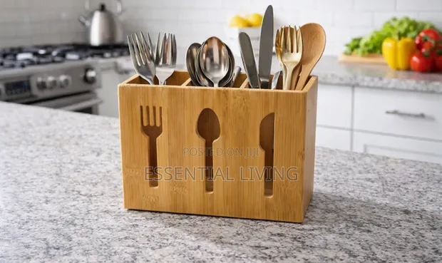 Bamboo Cutlery Holder Utensil Organizer Stand - 1