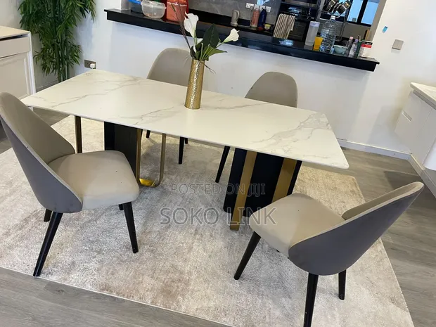 Imported Rectangular Dining Set with Marble Top (4 Chairs) - 1
