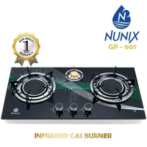Nunix 3 Burner Low Gas Glass Top Infrared Cooker ya Mezani